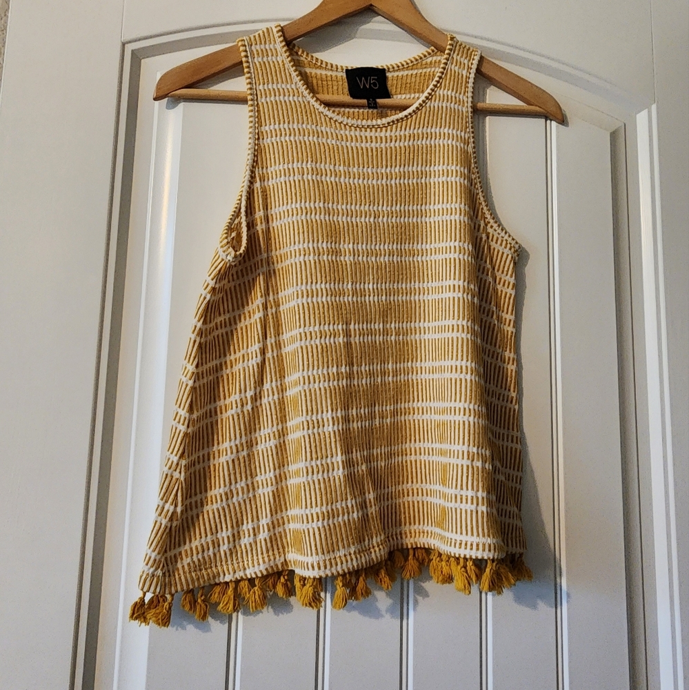 Anthropologie W5 Yellow Tank with Tassels SMALL